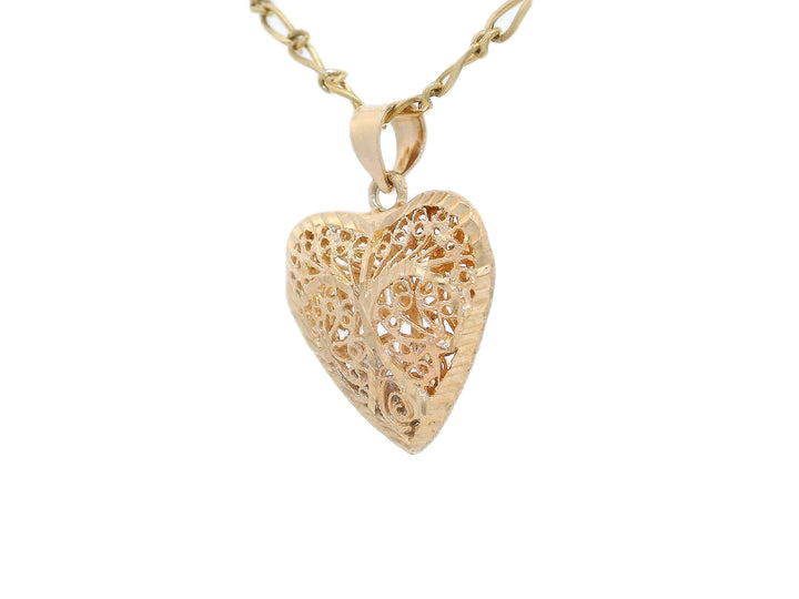 Puffed Filigree Heart Pendant Necklace in 14KT Yellow Gold Necklaces Jewelry Depot, Inc..