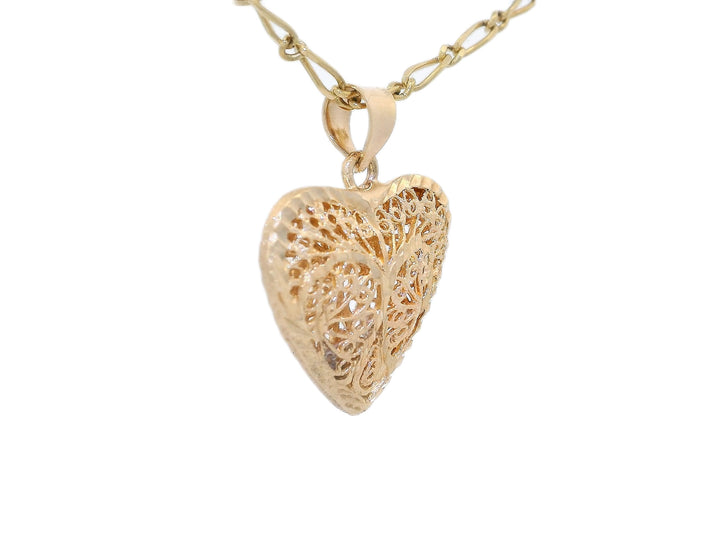 Puffed Filigree Heart Pendant Necklace in 14KT Yellow Gold Necklaces Jewelry Depot, Inc..
