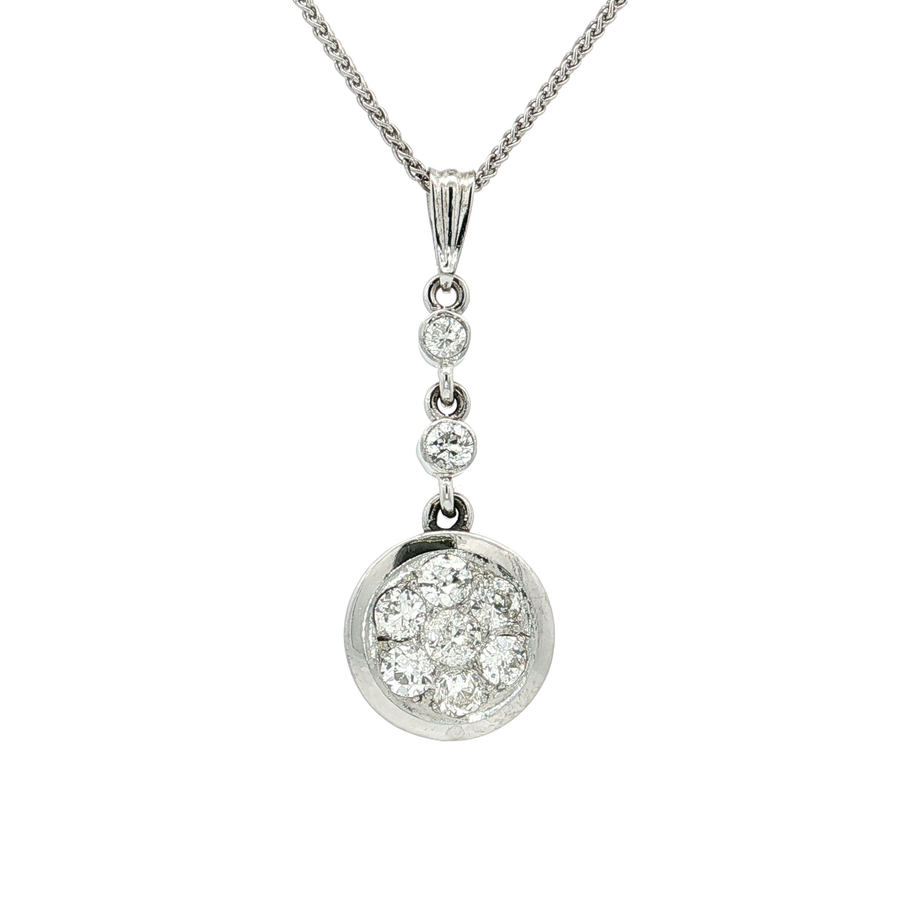 Nearly Flawless Colorless Diamond Cluster Necklace Pendant (1 ct. tw.) 14k White Gold