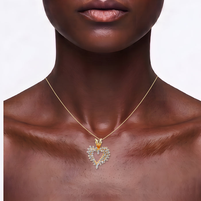 Diamond Heart Pendant Necklace (1 ct. tw.) in 14k Yellow Gold shown on the neck (deep skin tone)
