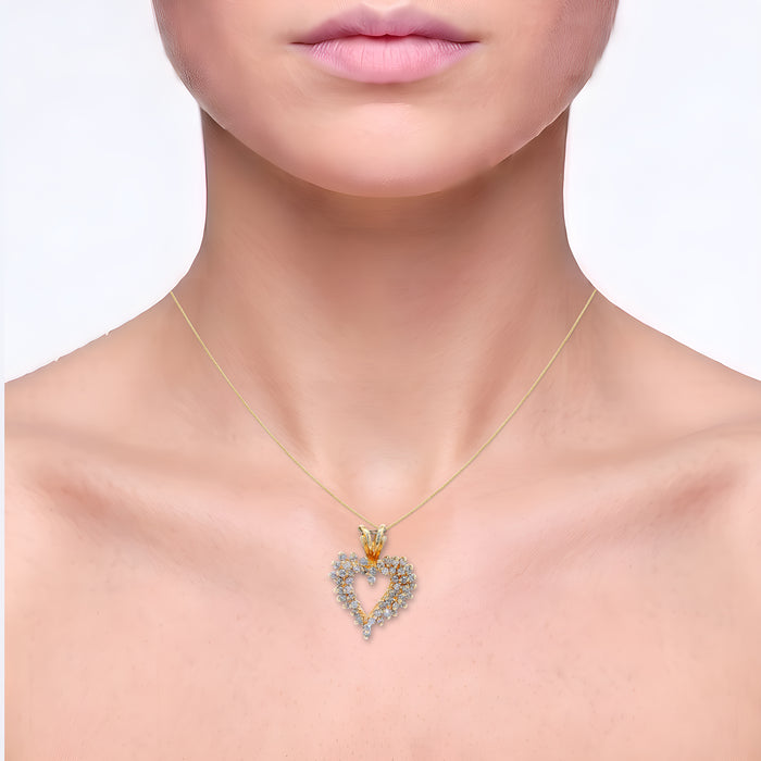Diamond Heart Pendant Necklace (1 ct. tw.) in 14k Yellow Gold shown on the neck (light skin tone)