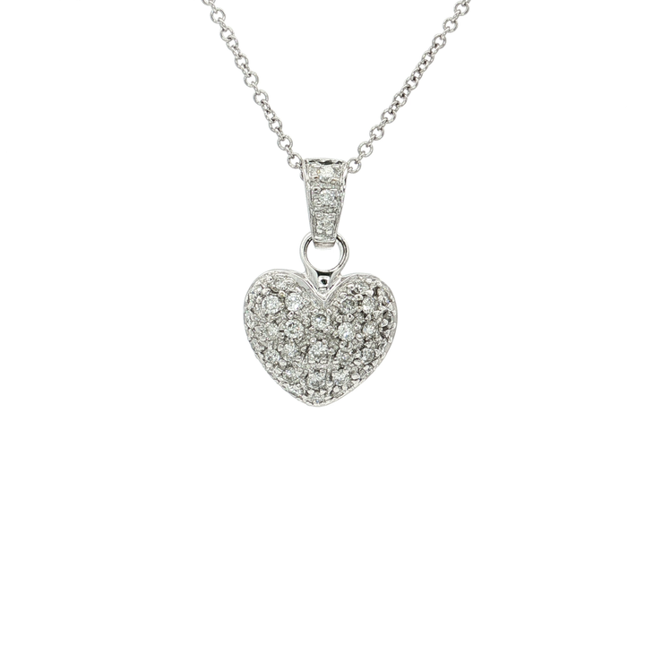 1.00 CTW Natural Diamond Heart Shaped Pavé Pendant & 14kt White Gold Necklace