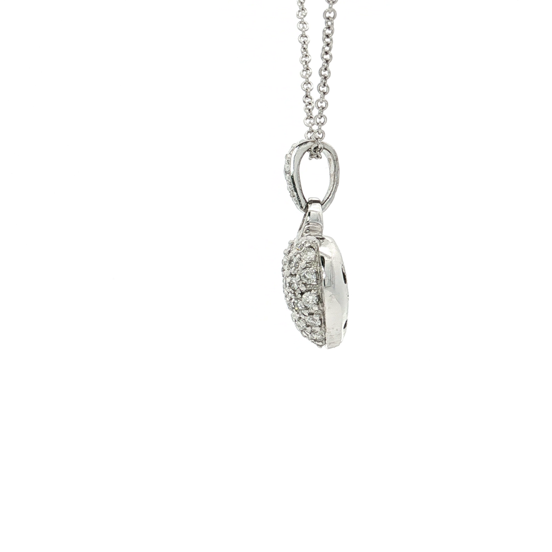 1.00 CTW Natural Diamond Heart Shaped Pavé Pendant & 14kt White Gold Necklace