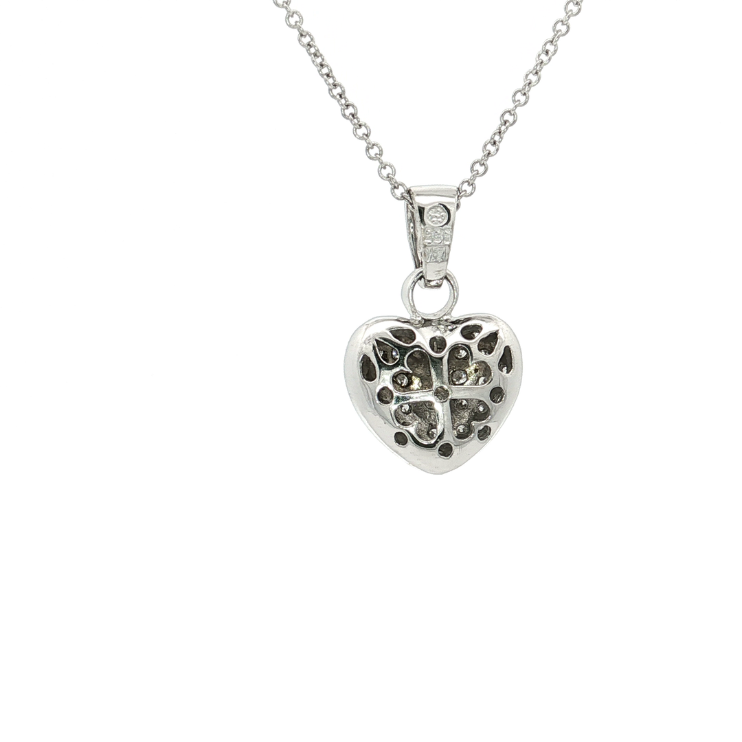 1.00 CTW Natural Diamond Heart Shaped Pavé Pendant & 14kt White Gold Necklace
