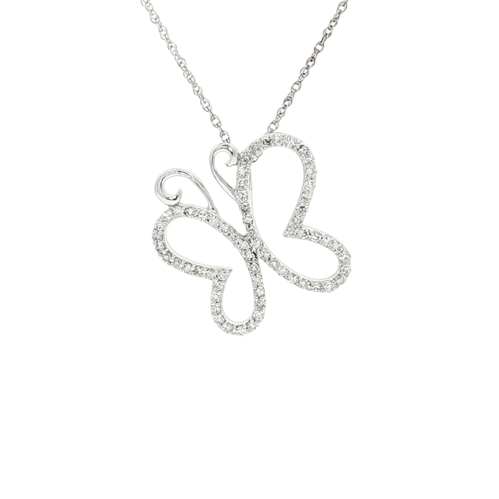 0.31 CTW Natural Pavé Diamond Butterfly Pendant Necklace in 14kt White Gold