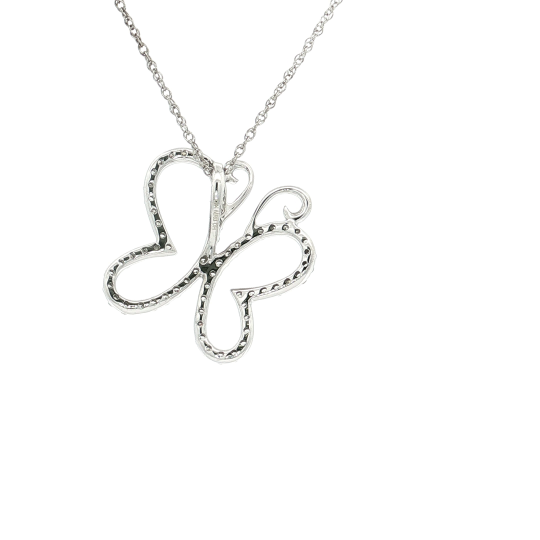 0.31 CTW Natural Pavé Diamond Butterfly Pendant Necklace in 14kt White Gold