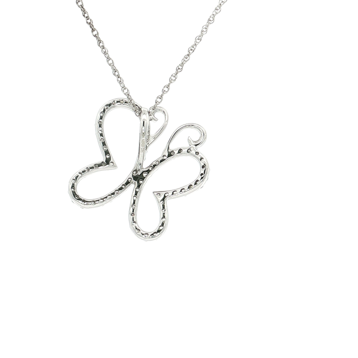0.31 CTW Natural Pavé Diamond Butterfly Pendant Necklace in 14kt White Gold