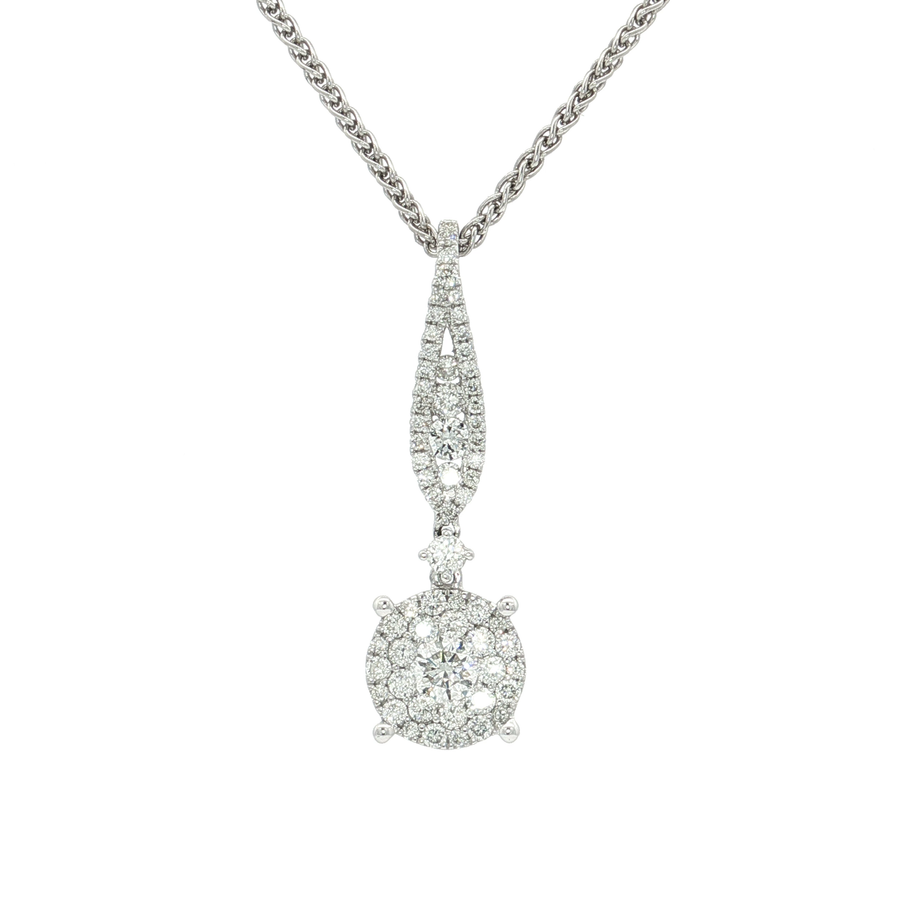 Nearly Flawless Colorless Diamond Hanging Pendant (1 ct. tw.) Cluster Necklace 18k White Gold