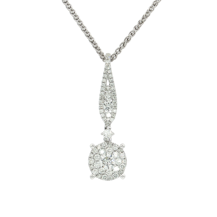 Nearly Flawless Colorless Diamond Hanging Pendant (1 ct. tw.) Cluster Necklace in 18k White Gold