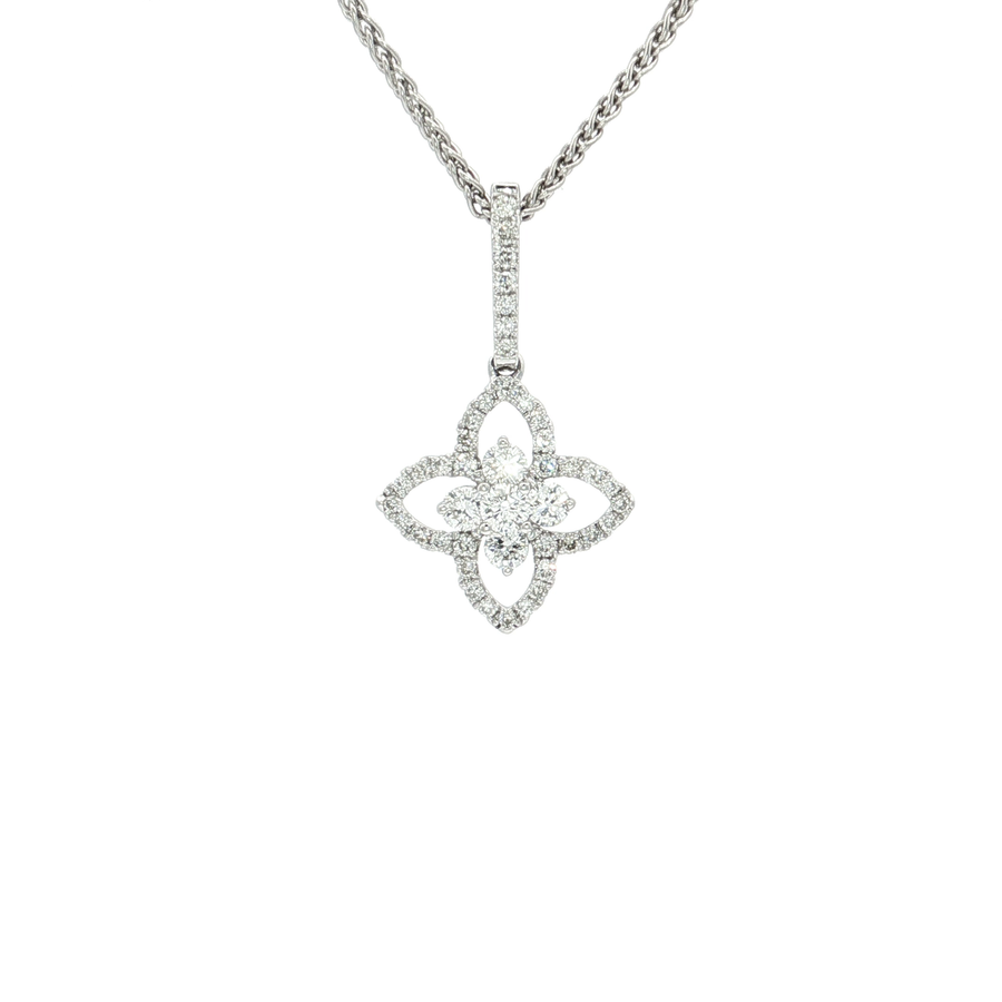 Nearly Flawless Colorless Diamond Floral Pendant Necklace (1/2 ct. tw.) 18k White Gold