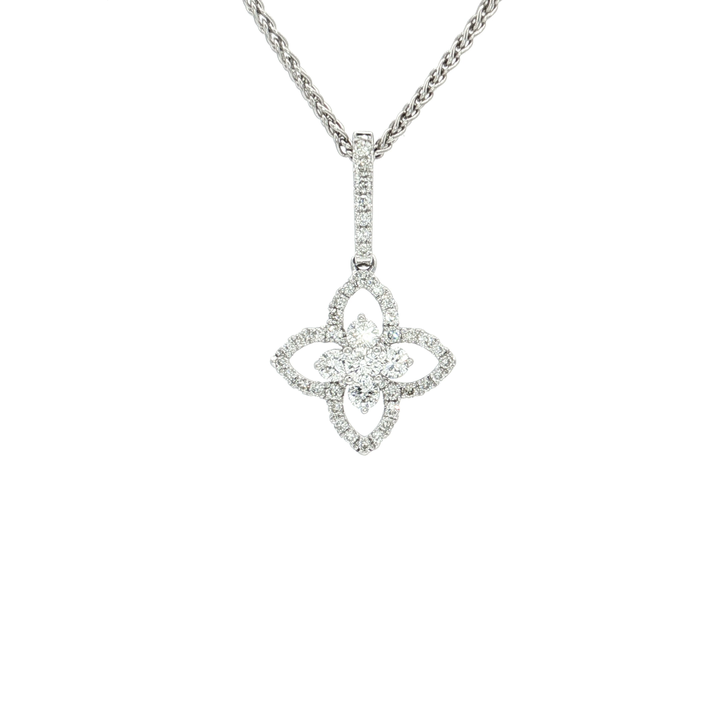 0.45 CTW Natural Colorless Near Flawless Diamond Floral Pendant Necklace in 18kt White Gold