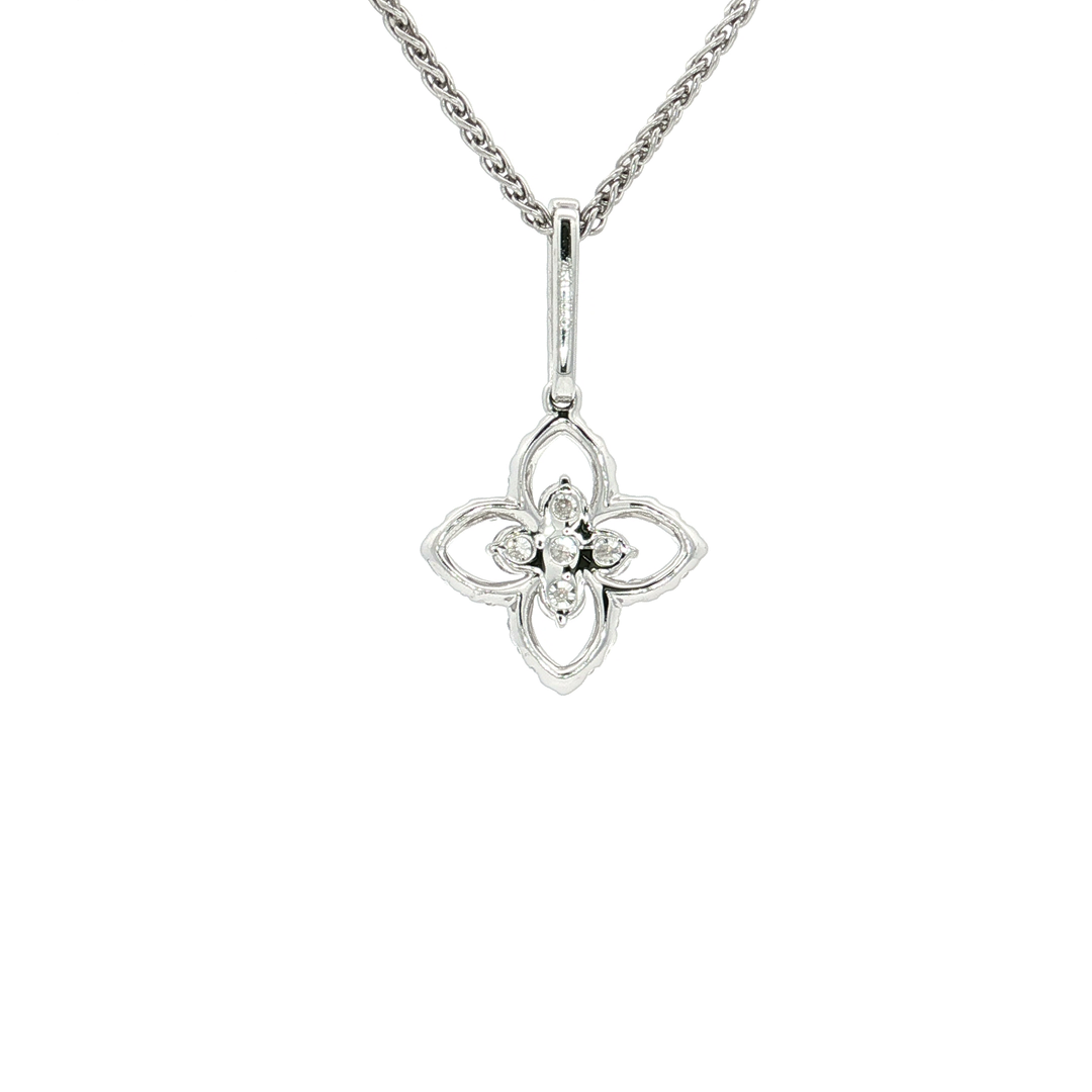 0.45 CTW Natural Colorless Near Flawless Diamond Floral Pendant Necklace in 18kt White Gold
