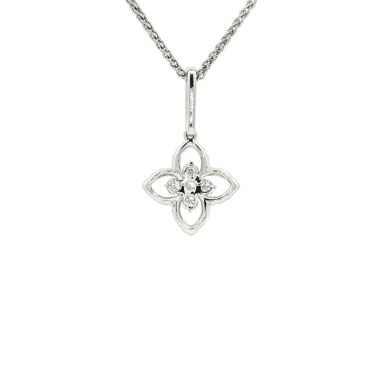 0.45 CTW Natural Colorless Near Flawless Diamond Floral Pendant Necklace in 18kt White Gold