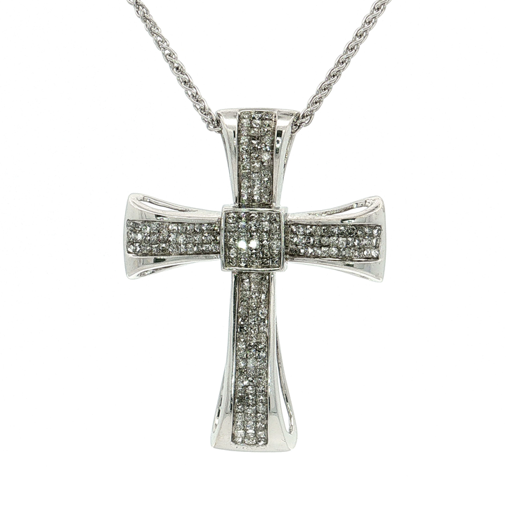 Invisibly-Set Near-Colorless Princess Cut Diamond Cross Pendant Necklace (2 ct. tw.) in 14k White Gold