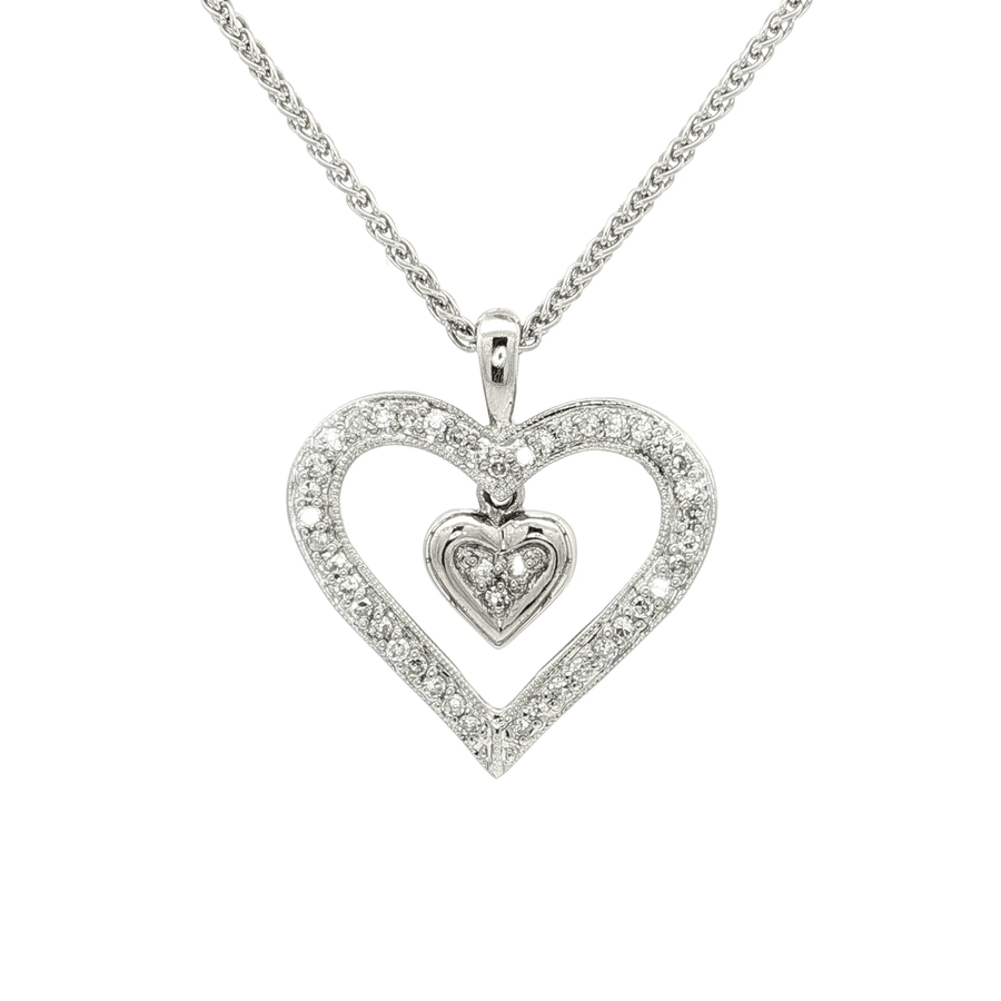 Nearly Flawless Colorless Diamond Heart within a Heart Pendant Necklace (1 ct. tw.) 14k White Gold