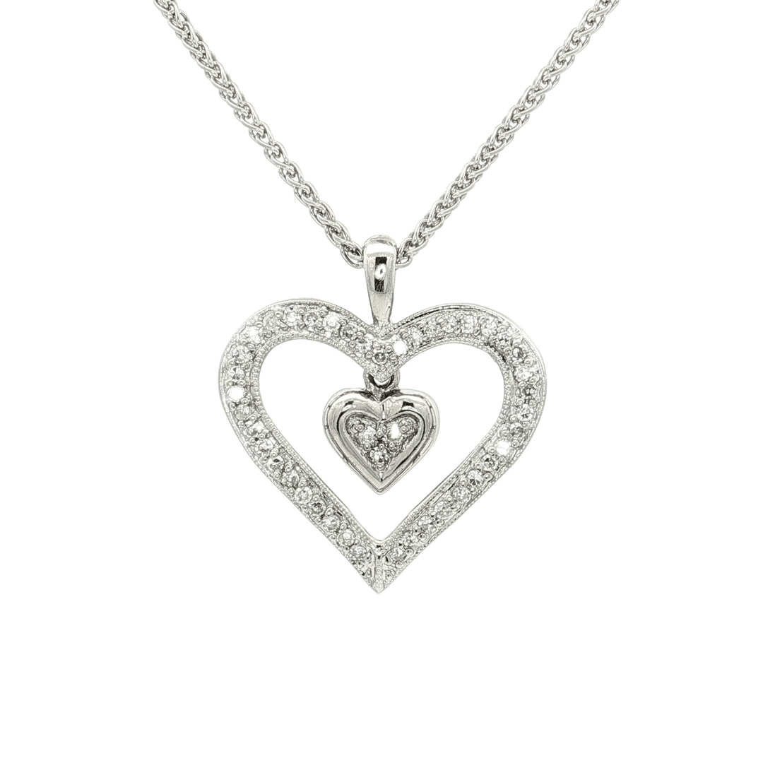 1.00 CTW Natural Colorless Nearly Flawless Diamond Heart within a Heart Pendant Necklace in 14kt White Gold – Jewelry Depot, Inc.