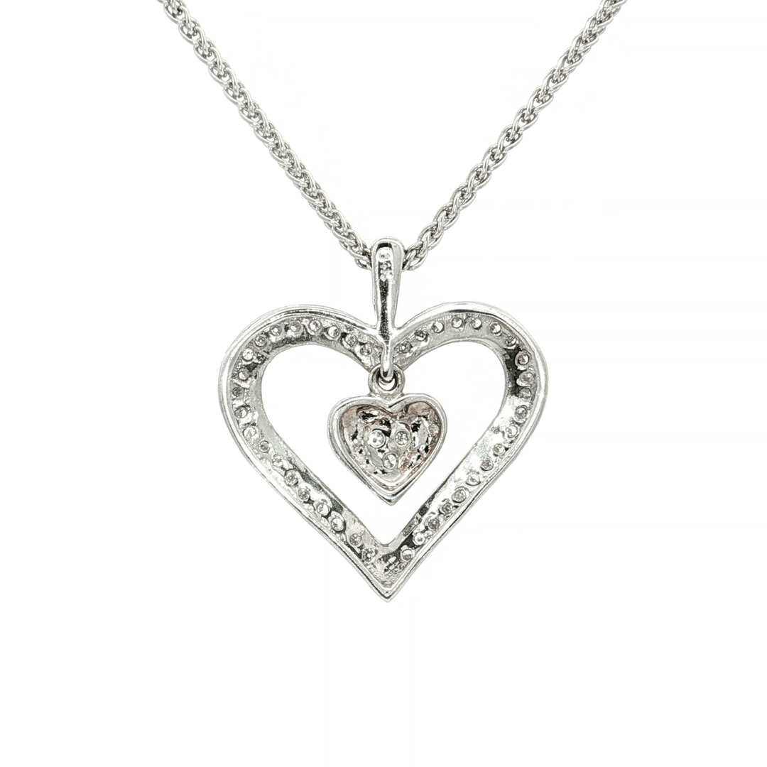 1.00 CTW Natural Colorless Nearly Flawless Diamond Heart within a Heart Pendant Necklace in 14kt White Gold – Jewelry Depot, Inc.