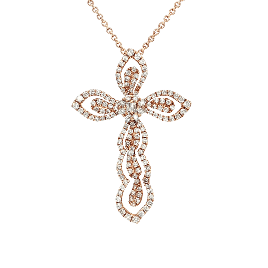 Diamond Cross Pendant Necklace (3/5 ct. tw.) on a Round Cable Chain 18k Rose Gold