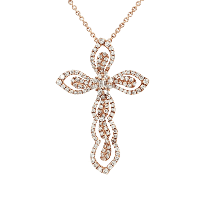 0.57 CTW Natural Diamond Cross Pendant Necklace on a Round Cable Chain in 18kt Rose Gold – Jewelry Depot, Inc.