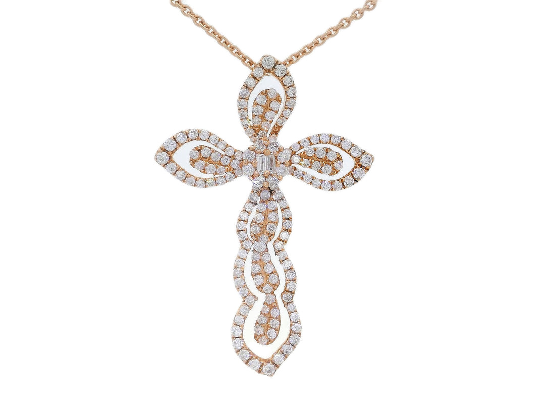 0.57 CTW Natural Mined Diamond Cross Pendant in 18kt Rose Gold