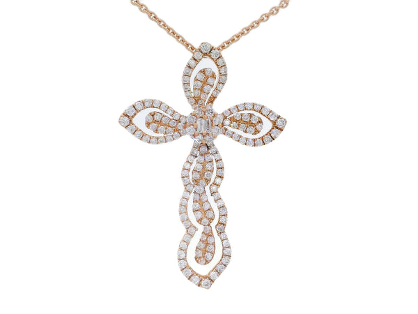 0.57 CTW Natural Mined Diamond Cross Pendant in 18kt Rose Gold