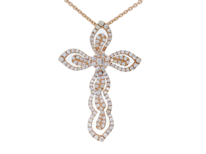 0.57 CTW Natural Mined Diamond Cross Pendant in 18kt Rose Gold