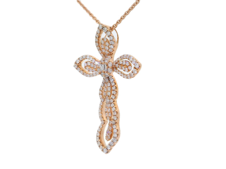 0.57 CTW Natural Mined Diamond Cross Pendant in 18kt Rose Gold