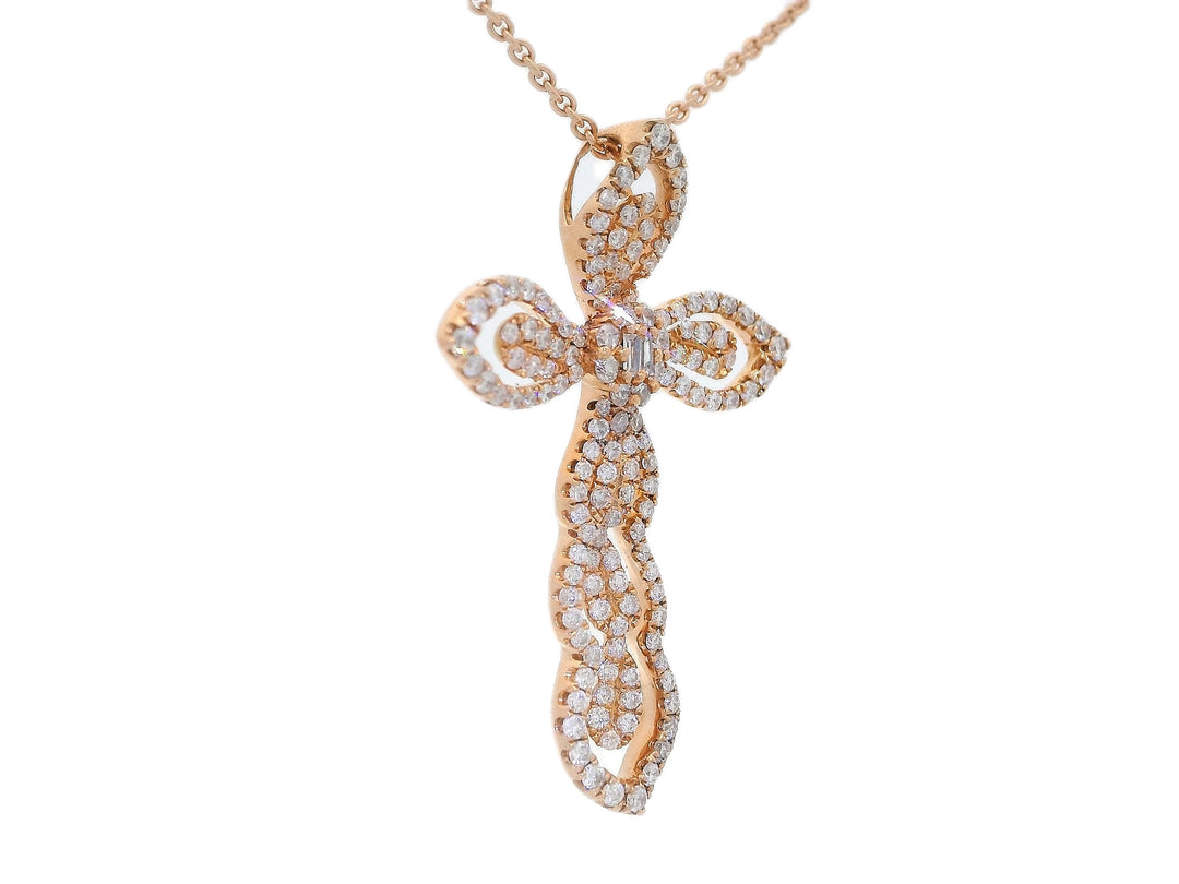 0.57 CTW Natural Mined Diamond Cross Pendant in 18kt Rose Gold