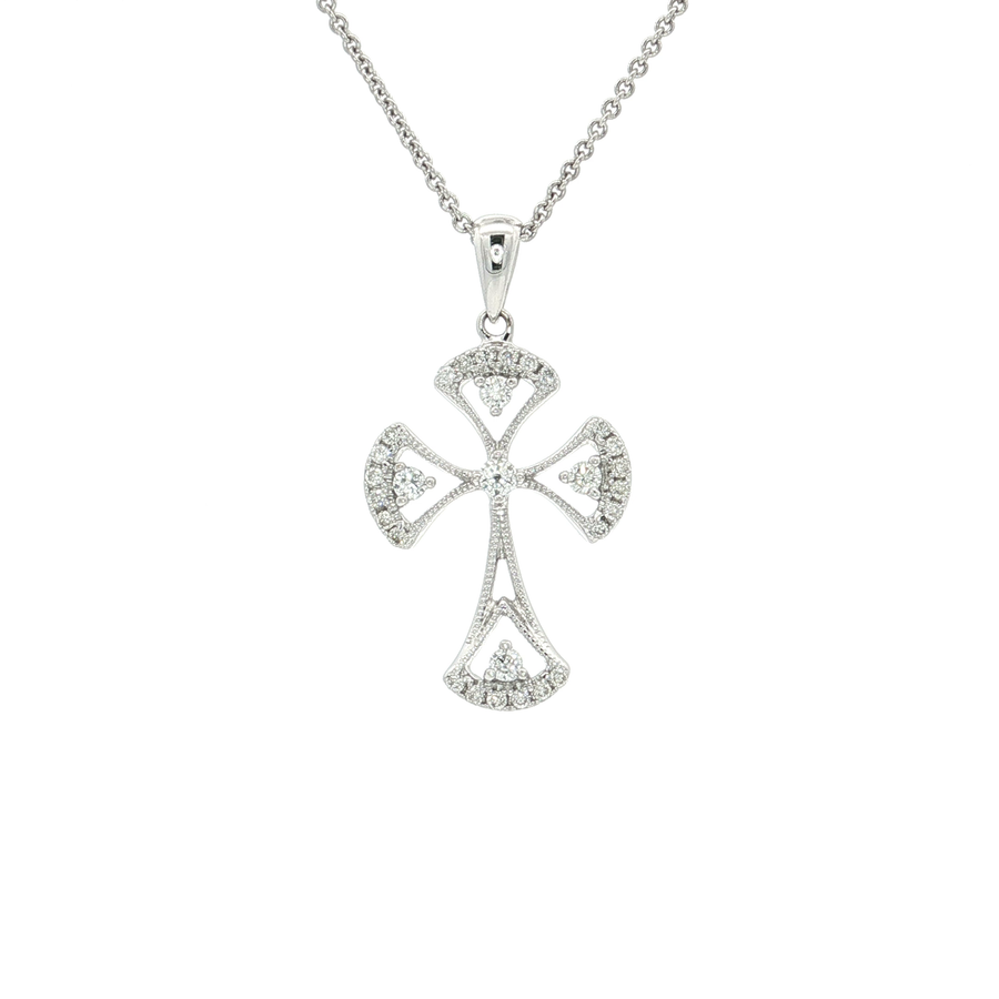 Nearly Flawless Colorless Diamond Open Cross Pendant Necklace (1/6 ct. tw.) 18k White Gold