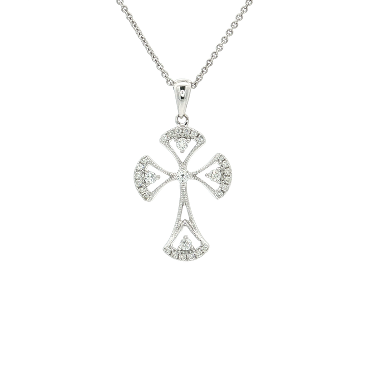 0.15 CTW Colorless Nearly Flawless Diamond Open Cross Pendant Necklace in 18kt White Gold
