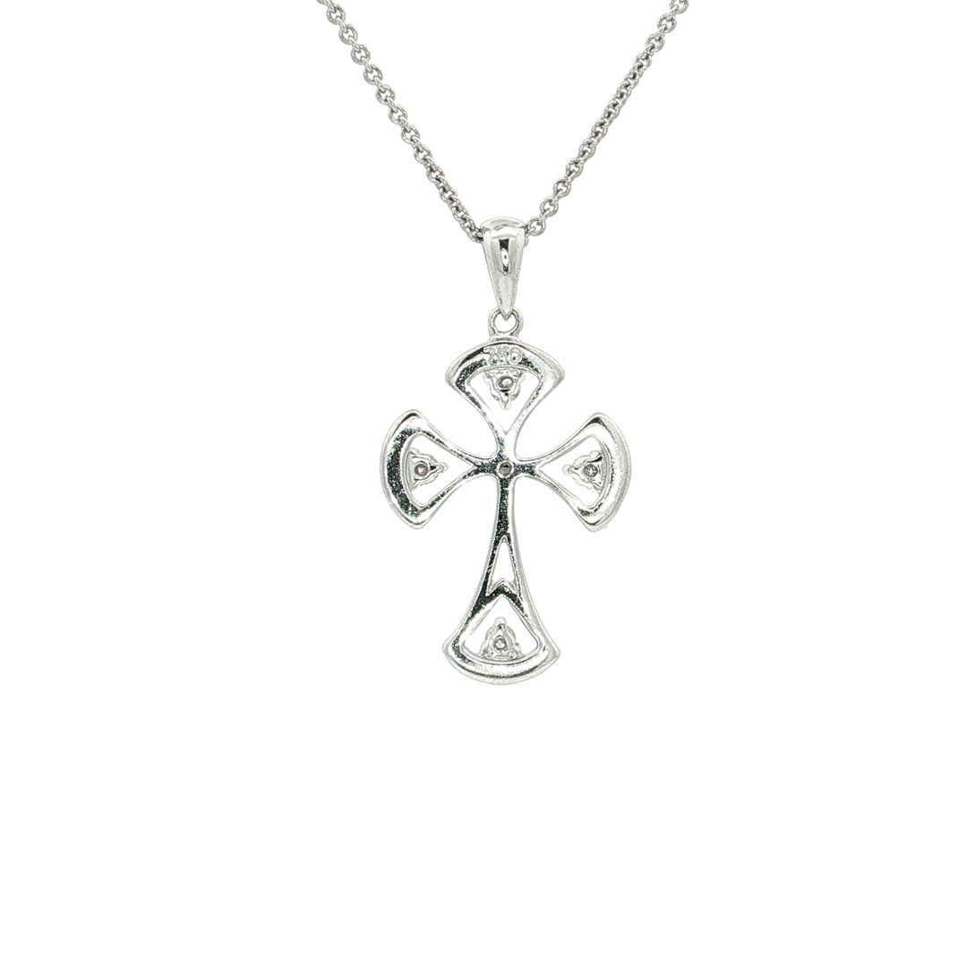0.15 CTW Colorless Nearly Flawless Diamond Open Cross Pendant Necklace in 18kt White Gold