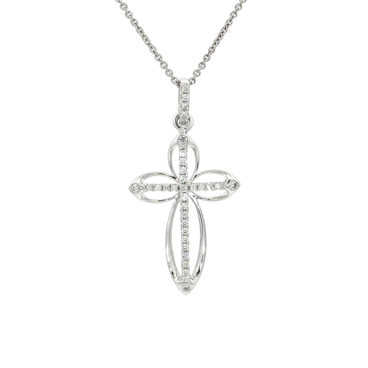 0.15 CTW Natural Colorless Nearly Flawless Diamond Cross Pendant Necklace in 18kt White Gold