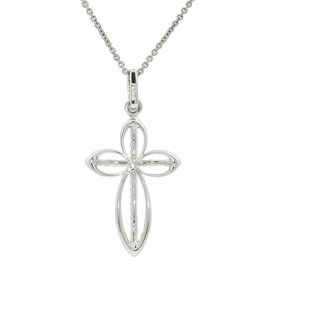0.15 CTW Natural Colorless Nearly Flawless Diamond Cross Pendant Necklace in 18kt White Gold