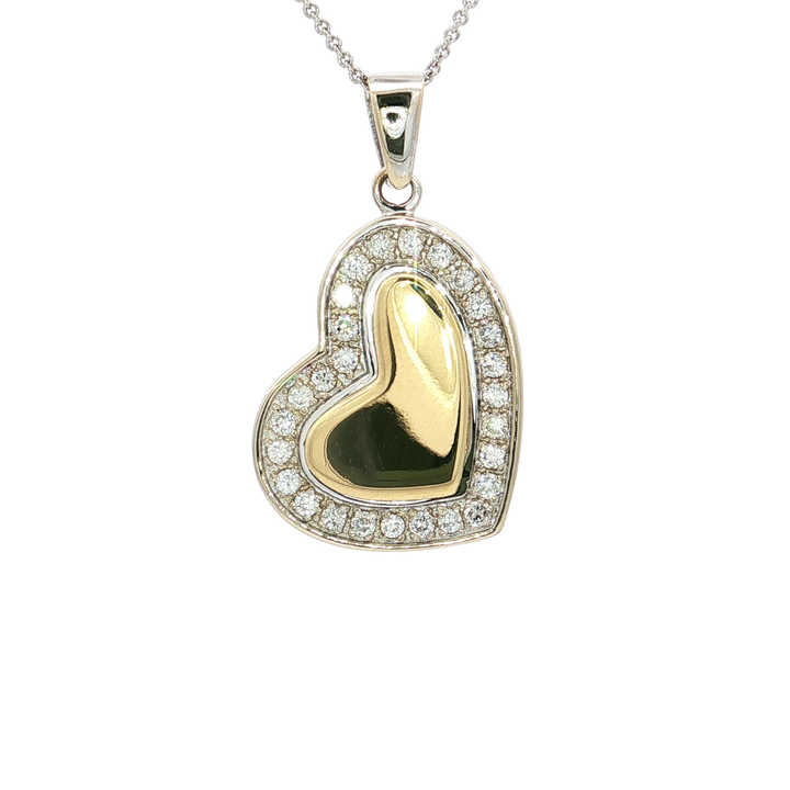 1.00 CTW Natural Diamond Heart of Gold Pendant Necklace in 18kt White & Yellow Gold