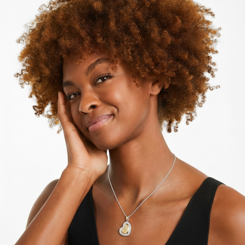 1.00 CTW Natural Diamond Heart of Gold Pendant Necklace in 18kt White & Yellow Gold