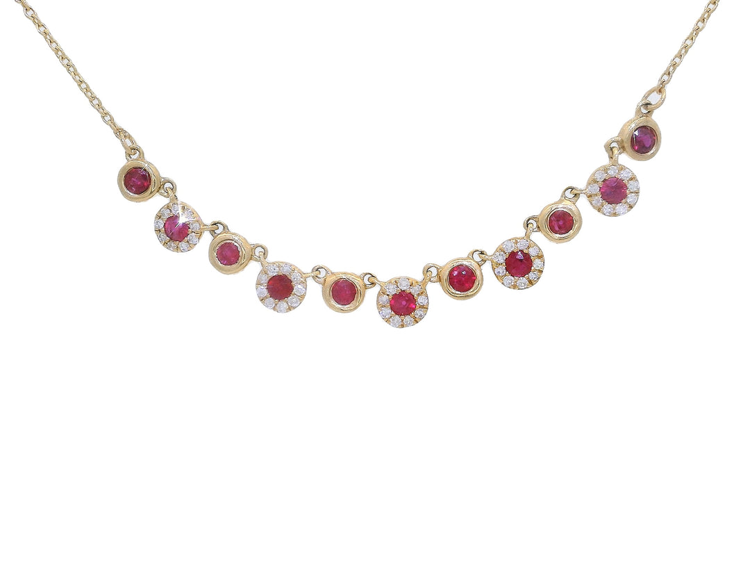 0.75 CTW AAA Grade Natural Ruby & Diamond Necklace in 14KT Yellow Gold