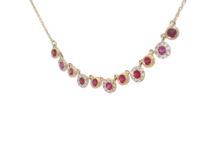 0.75 CTW AAA Grade Natural Ruby & Diamond Necklace in 14KT Yellow Gold