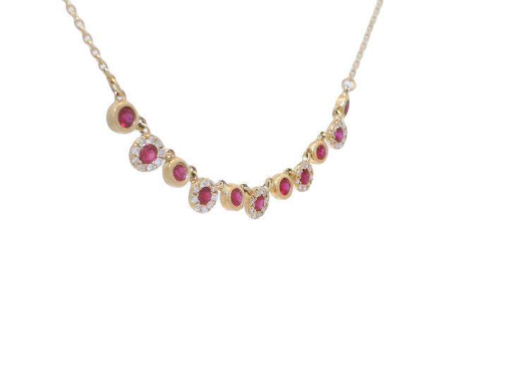 0.75 CTW AAA Grade Natural Ruby & Diamond Necklace in 14KT Yellow Gold