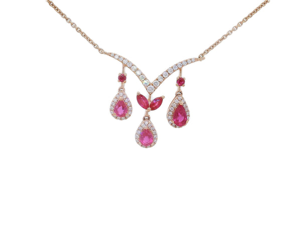 0.35 CTW Natural Diamonds and 1.25 CTW Natural Mined Rubies Set in a 14kt Rose Gold Necklace