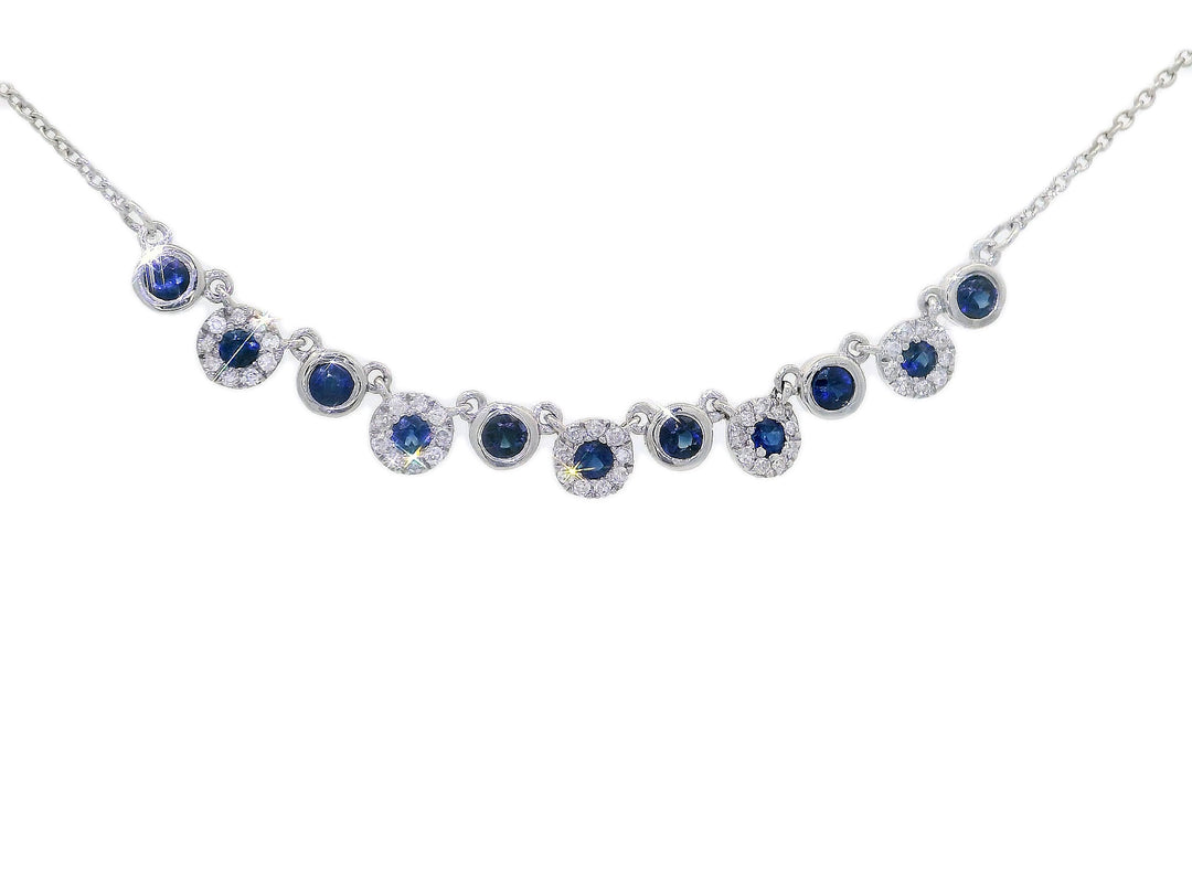 0.60 CTW AAA Grade Natural Sapphire & Diamond Necklace in 14KT White Gold
