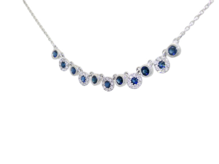 0.60 CTW AAA Grade Natural Sapphire & Diamond Necklace in 14KT White Gold