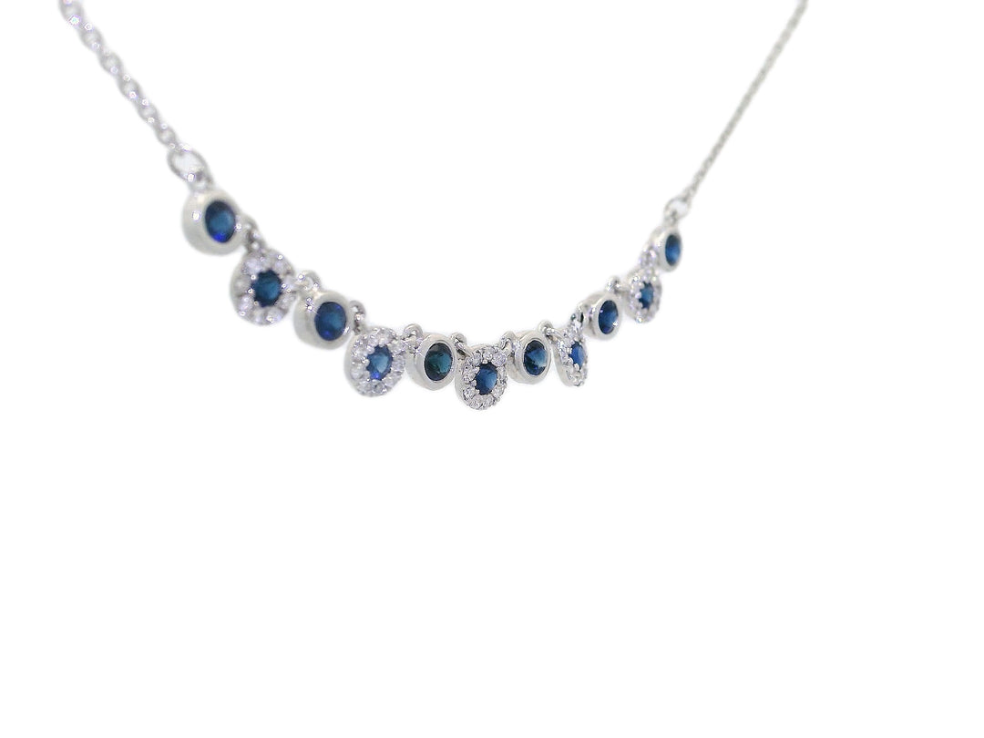 0.60 CTW AAA Grade Natural Sapphire & Diamond Necklace in 14KT White Gold
