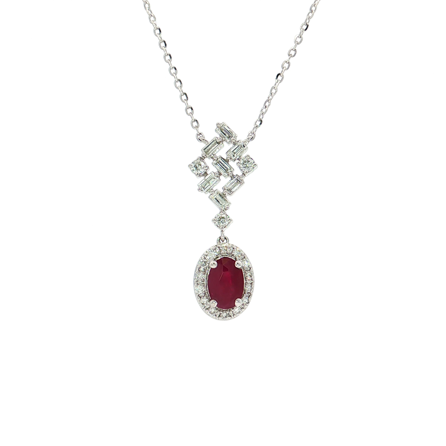 Ruby & Diamond Adjustable Necklace (1 1/10 ct. tw.) 14k White Gold
