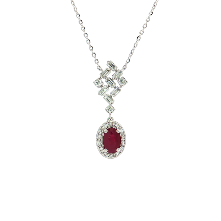 1.10 CTW AA Grade Natural Ruby & Diamond Adjustable Necklace in 14kt White Gold