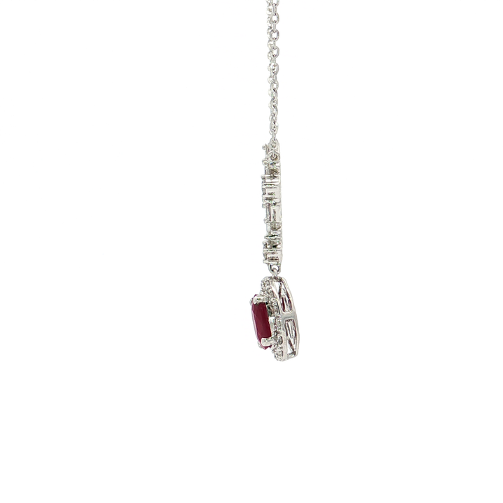 1.10 CTW AA Grade Natural Ruby & Diamond Adjustable Necklace in 14kt White Gold