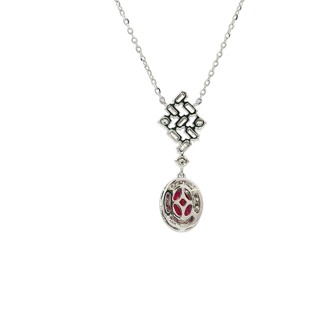 1.10 CTW AA Grade Natural Ruby & Diamond Adjustable Necklace in 14kt White Gold