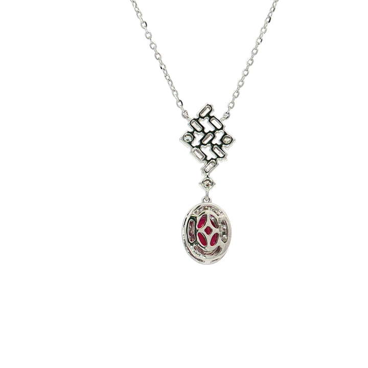 1.10 CTW AA Grade Natural Ruby & Diamond Adjustable Necklace in 14kt White Gold