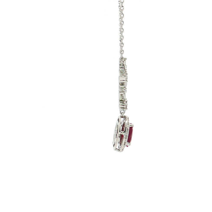 1.10 CTW AA Grade Natural Ruby & Diamond Adjustable Necklace in 14kt White Gold