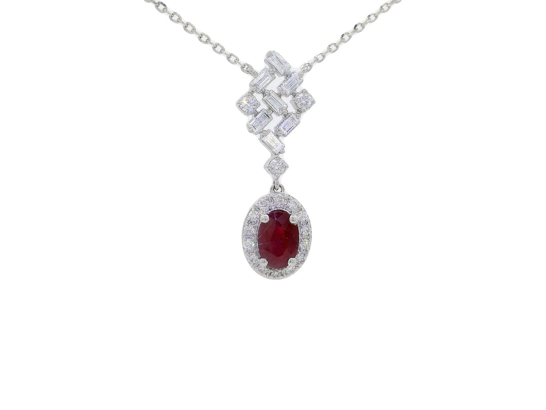 1.10 CTW AAA Grade Natural Ruby & Diamond Adjustable Necklace in 14KT White Gold