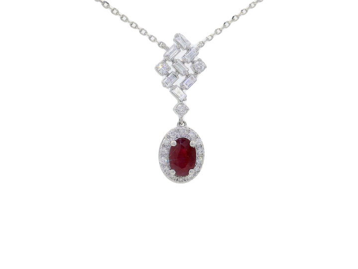 1.10 CTW AAA Grade Natural Ruby & Diamond Adjustable Necklace in 14KT White Gold